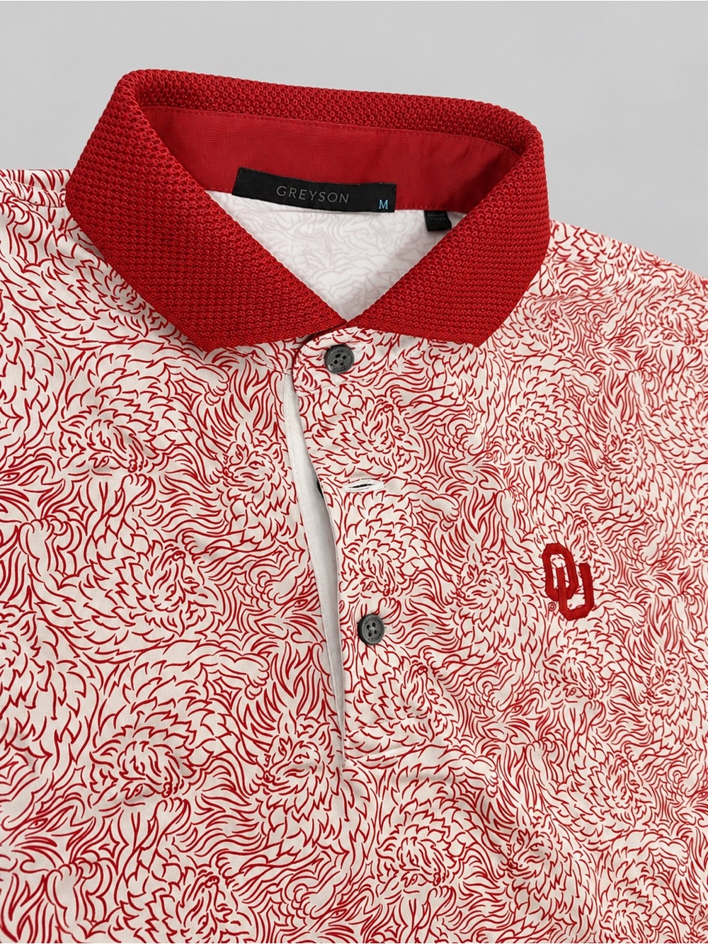 Greyson Oklahoma Sooners Polo Shirt Men’s Medium Red Cream All-Over Print